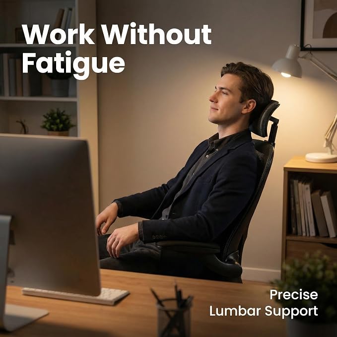 Monhey Ergonomic Chair, Adjustable Lumbar & Flip-up Arms, Black | Breathable Mesh,Height Adjustable, Rocking Swivel, High Back, Home Office Use - Image 5