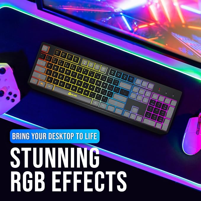 KLIM Chroma Wireless Keyboard – RGB Backlit Gaming, Rechargeable Battery, PC Keyboard, Durable & Water-Resistant, Compatible with PS4, PS5 & Mac - Black - Image 8