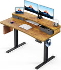 HUANUO 48″ x 24″ Electric Standing Desk with 2 Drawers, C-Clamp Mount Compatible, Height Adjustable Computer Desk, Home Office Stand Up Desk with 4 Preset Heights & 2 Hooks, Vintage Brown by HUANUO