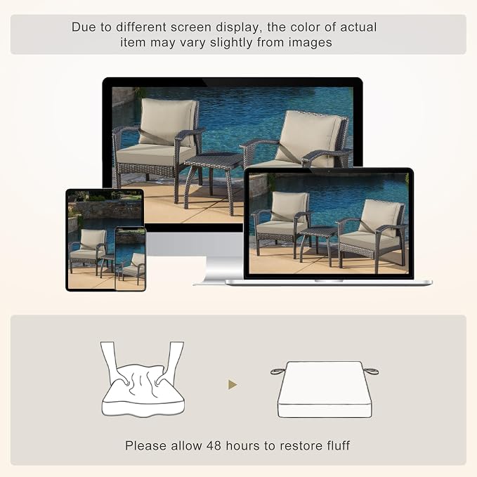 Favoyard Patio Chair Cushions 22 x 22 x 3 Inch Waterproof Outdoor Seat | Cushions for Patio Furniture 3-Year Color Fastness Garden Sofa Couch Chair Pads with Adjustable Straps Set of 2, Beige - Image 7