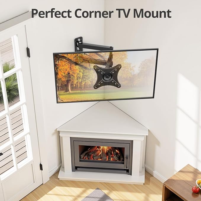 Full Motion TV Monitor Wall Mount Bracket for Most 13-32 Inch LED LCD Flat Curved Screen, Max VESA 100x100mm up to 33lbs, 360° Rotation Swivel Tilt Extension，Adjustable Articulating Arms - Image 7
