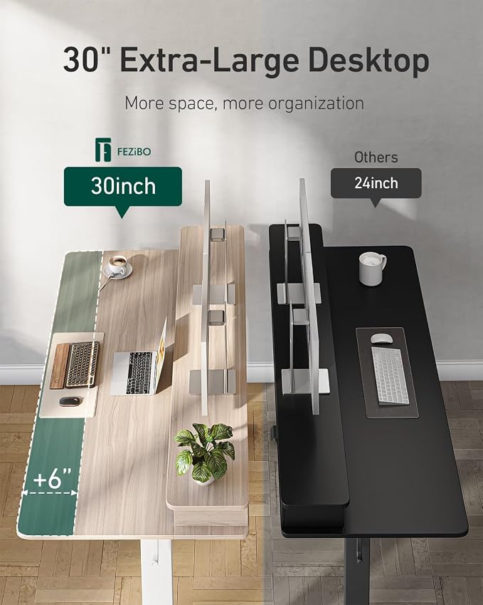 CubiCubi 55" x 30" Standing Electric Desk with Drawers, Light Rustic Brown | Height Adjustable Workstation, Computer Sit Stand Up Office Table with Large Storage Shelf, 4 Drawers and 2 Hooks - Image 5