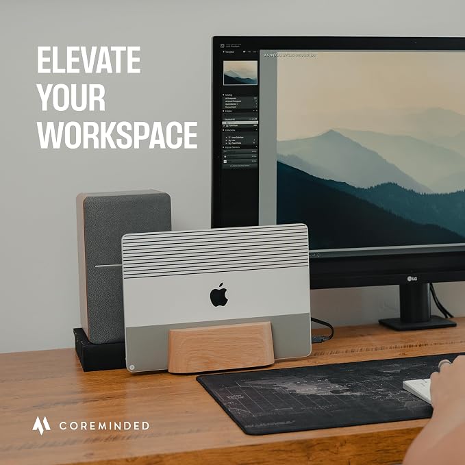 COREMINDED Adjustable Vertical Laptop Stand for Desk, Wooden Laptop Holder, MacBook Pro Stand, Wood Mac Air Dock (Solid Walnut) - Image 9