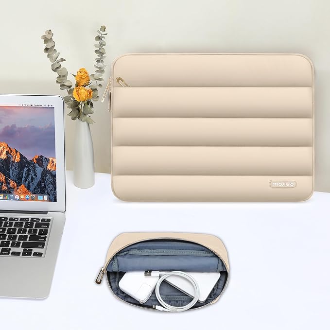 MOSISO Laptop Case 16 inch, 15-15.6 inch Puffy Laptop Sleeve Carrying Case | Compatible with MacBook Pro 16, HP Dell ASUS Acer Toshiba Lenovo, Polyester Horizontal Bag with Small Case, Apricot - Image 5