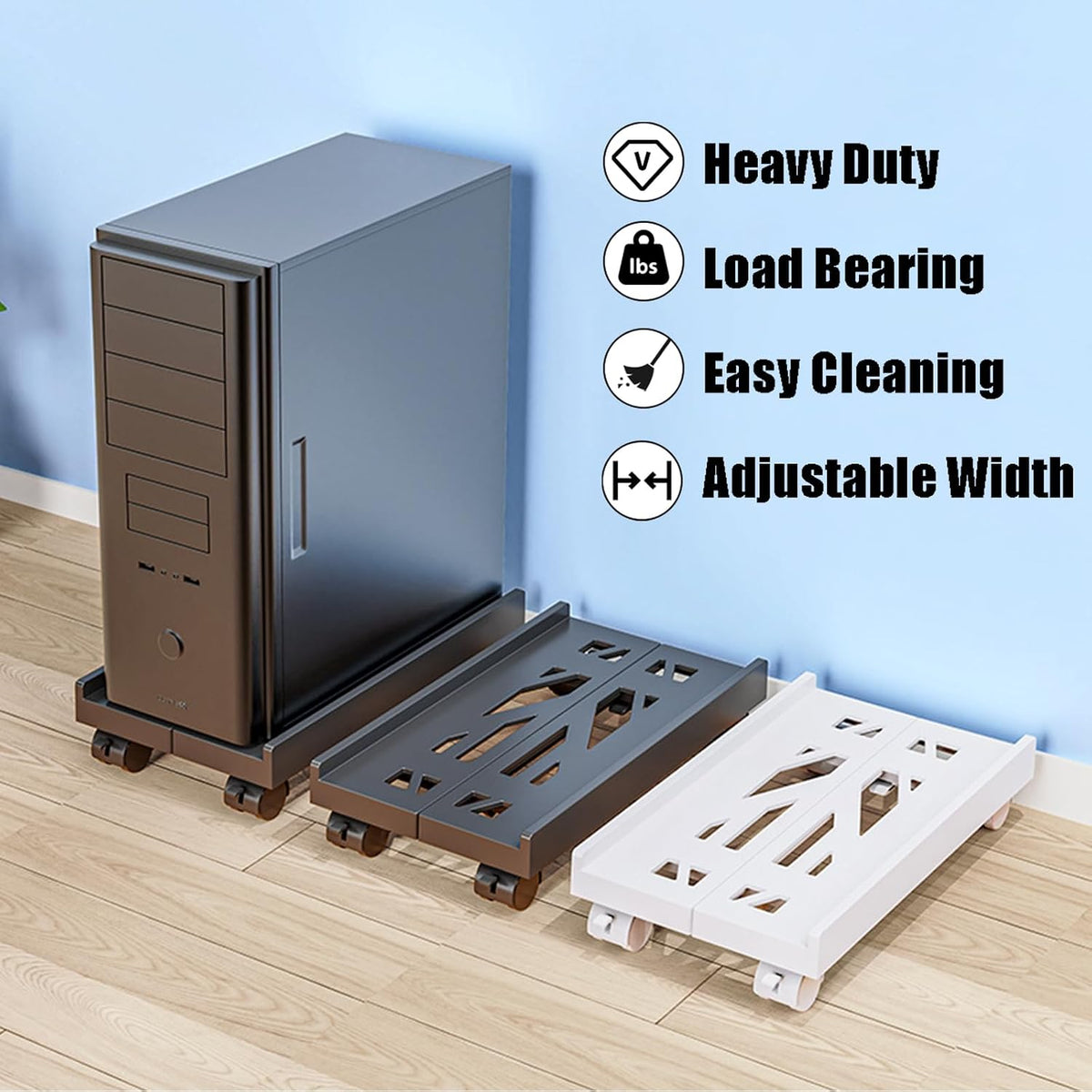 BYMECOST Mobile Computer Tower Stand, Adjustable PC Stand with 4 Wheels - Image 7