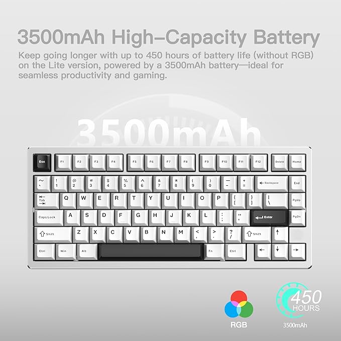 KEEBMONKEY WOBKEY Rainy 75 CNC Aluminum HMX/JWK/Cocoa Switches Triple-Mode Connectivity Mechanical Keyboard with Superior Acoustics, RGB/PP/Mirrored Glass/3500mAh/Violet Switch (Standard - Silver) - Image 3