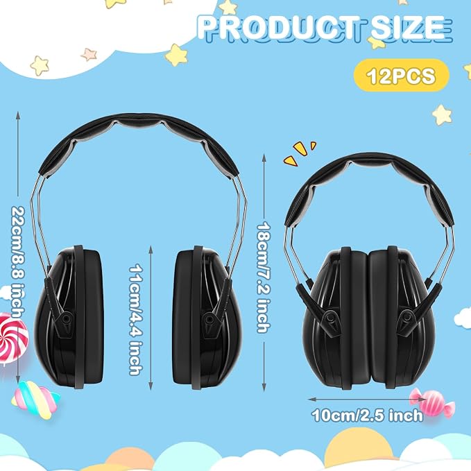 12 Pcs Kids Ear Protection Noise Cancelling Headphones Ear Muffs Bulk 27db Adult Noise Reduction Hearing Earmuff(Universal Fit (kids & Adults),Bright Style) - Image 2