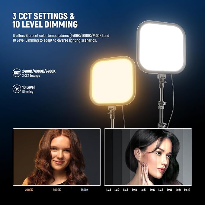 NEEWER Basics 2 Pack 15W 10.8" LED Video Light Panel Lighting Kit with 63" Tripod Stands, Edge Lit Bi Color Dimmable Studio Light 816lux CRI95+ for Photography Filming Recording Streaming, L220 - Image 3