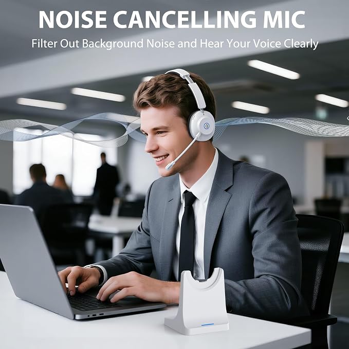 Bluetooth Headset with Microphone, Wireless Headset AI Noise Cancelling | Computer Headphone for Clear Call＆Meeting 47H Work, Dual-Mode Bluetooth 6.0 & 2.4GHz Dongle, Office/PC/Phone/Teams - Image 5