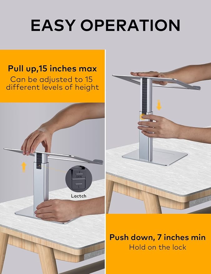 Laptop Stand for Desk, Ergonomic Sitting and Standing Laptop Riser for Notebook MacBook 11-17 Inches，DJ Laptop Stand Adjustable Height from 7-15 Inches Aluminum(Silver) - Image 6