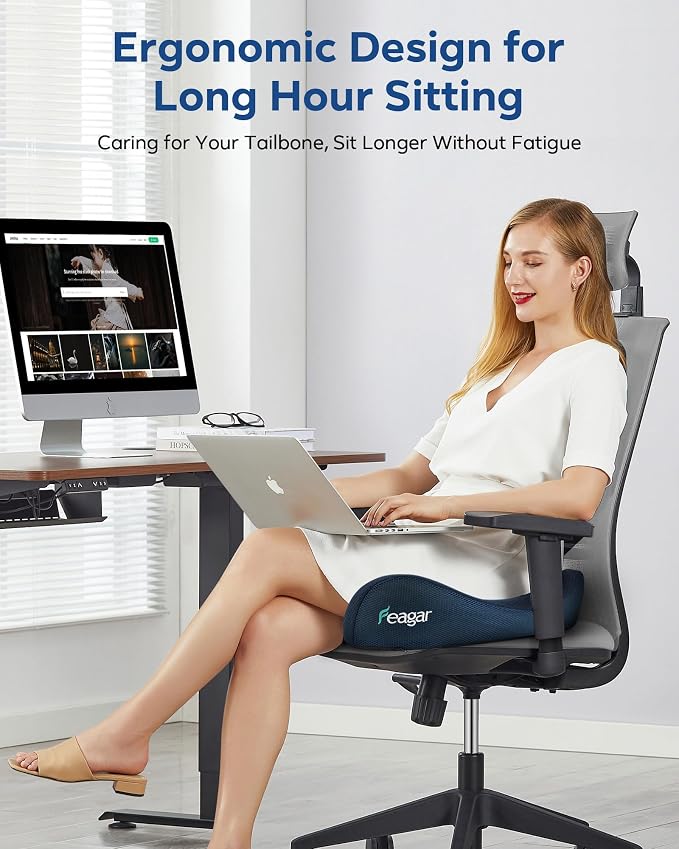 Seat Cushion - Memory Foam Ergonomic Seat Cushion -for Long Sitting | Seat Cushion for Tailbone Pain Relief - for Desk Chair, Car& Wheelchair Car Seat Pad for Hip and Lower Back Comfort Blue - Image 5
