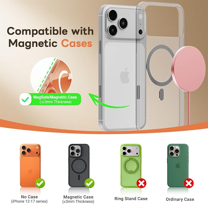 MagSafe 25W Magnetic Wireless Charger Fast Charging Pad for iPhone | Compatible with iPhone 17 17e 16 15 14 Pro Max Google Pixel 10, Slim Compact, For Desk Bedside Travel, Pink - 2Pack - Image 6