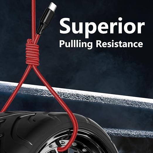 USB C to USB C Cable, 3 Pack 6ft Type C Fast Charger Cord (Red) | Nylon Braided High-Speed Data Transfer Wire for iPhone 17/16/15 Plus/Pro Max iPad Air Ps5 Controller Samsung Galaxy - Image 3