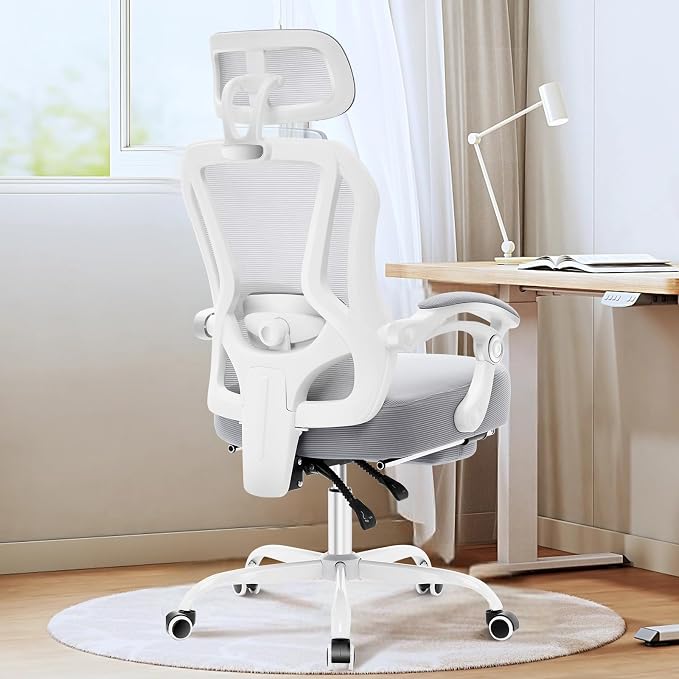 Ergonomic Office Chair with Footrest,Ultra Thick Desk Chair,Grey | 150°Reclining,Mesh High Back,Adjustable 2D Lumbar Support and Headrest,4.8" Spring Cushion,Premium Computer Chair for Adults - Image 7