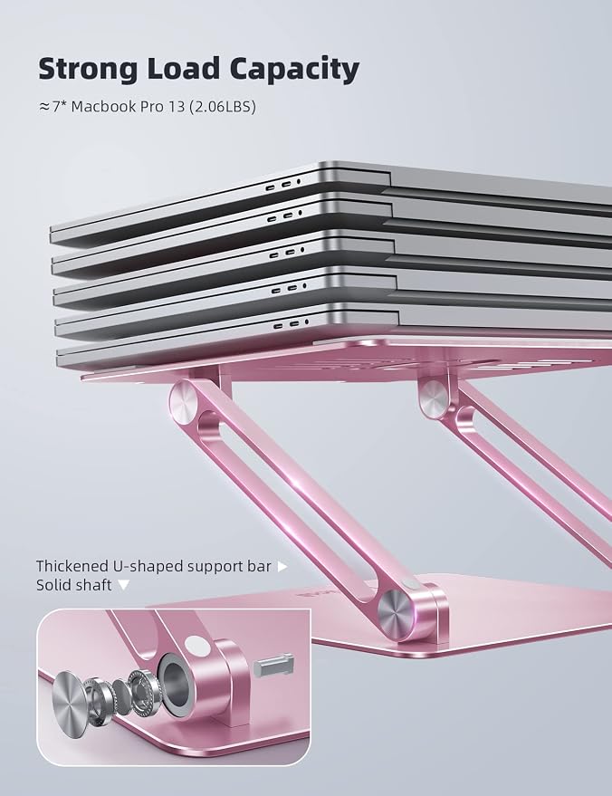 Lamicall Adjustable Laptop Stand for Desk for MacBook Air Pro HP 10-17.3'' | Aluminum Computer Notebook Holder, Portable Laptop Riser, Foldable Ergonomic Office Desk Accessories for Dell XPS Pink - Image 5