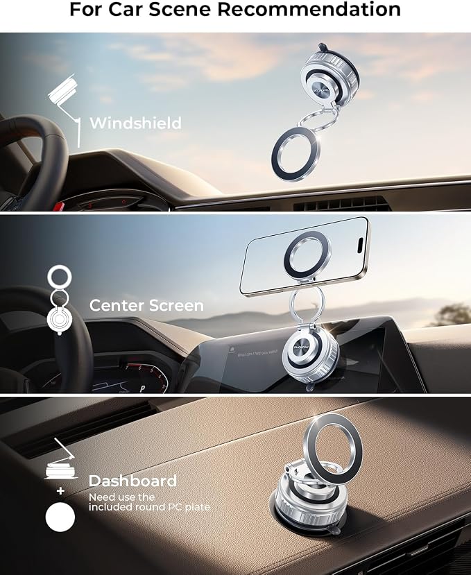 【Upgraded】All Metal for Magsafe Car Mount, Vacuum Magnetic Phone Holders | 119+LBS Suction, 360° Adjustable, Phone Holders for Your Car, Cell Phone Car Mount Accessories for iPhone 17 16 15 Pro Max - Image 2