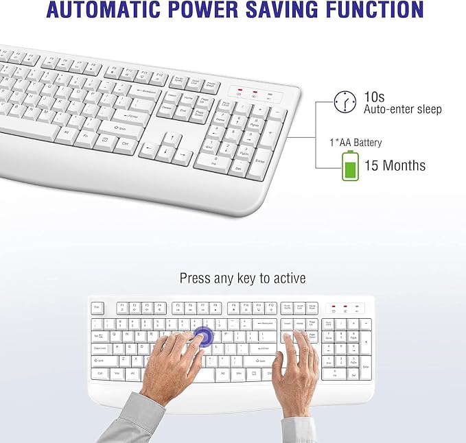 QUASIO Wireless Keyboard, 2.4G Full-Sized Ergonomic Wireless Computer Keyboard with Wrist Rest for Windows, Mac OS Laptop/PC/Desktop/Notebook(Off White) - Image 4