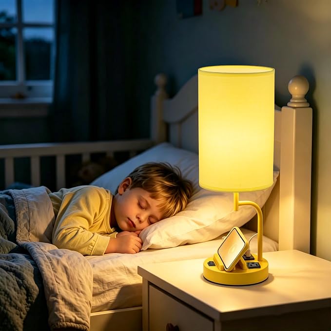 Dreamholder 2 Pack Table Lamp, Bedside Lamp with 3 USB Charging Ports & AC Outlet, USB Desk Lamp with 2 Phone Holders, Linen Fabric Shade Nightstand Lamps for Bedroom Living Room Office, Yellow - Image 5