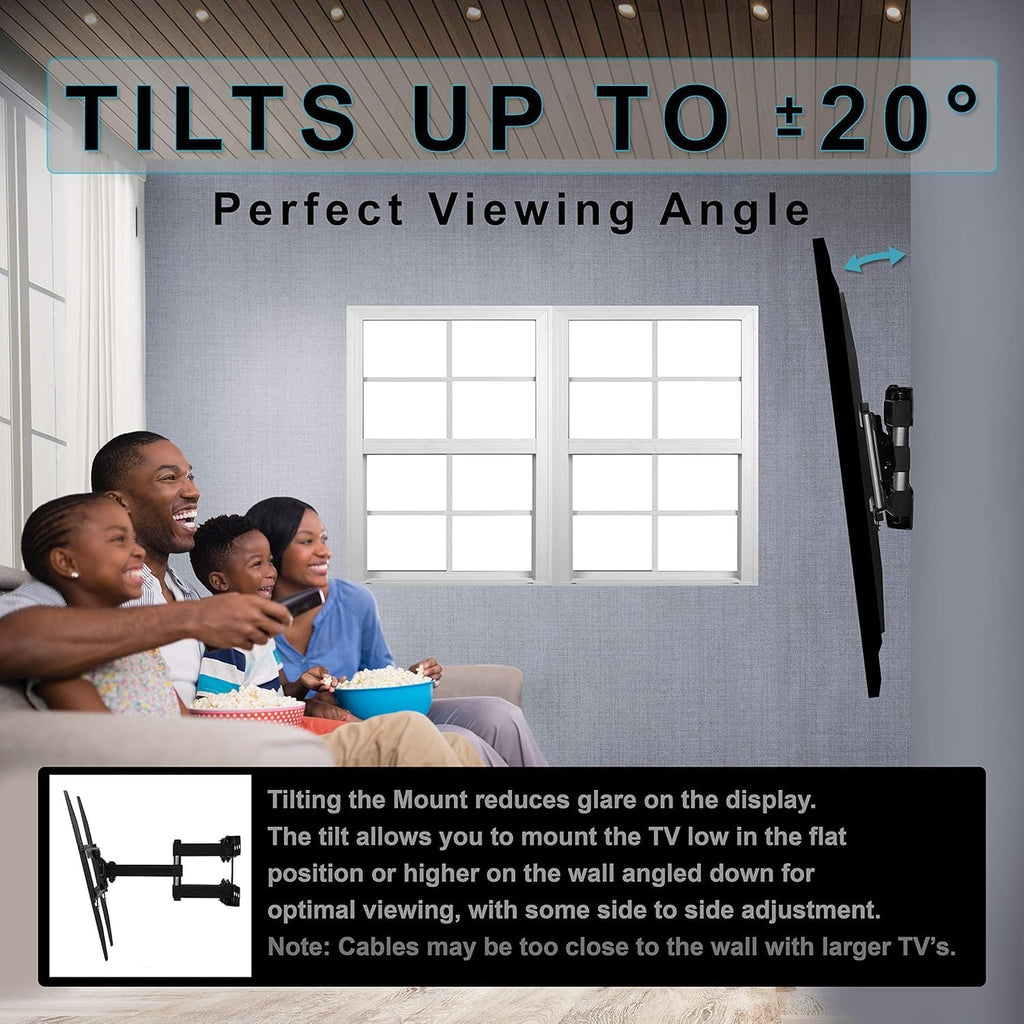 Cheetah Articulating Dual Arms TV Wall Mount for 32-65 Inch TVs, 115lbs VESA 400x400mm, 16" Studs, New TVs up to 83", Low Profile & Extends 14", Full Motion Tilt Swivel Bracket & 10 ft HDMI Cable - Image 8
