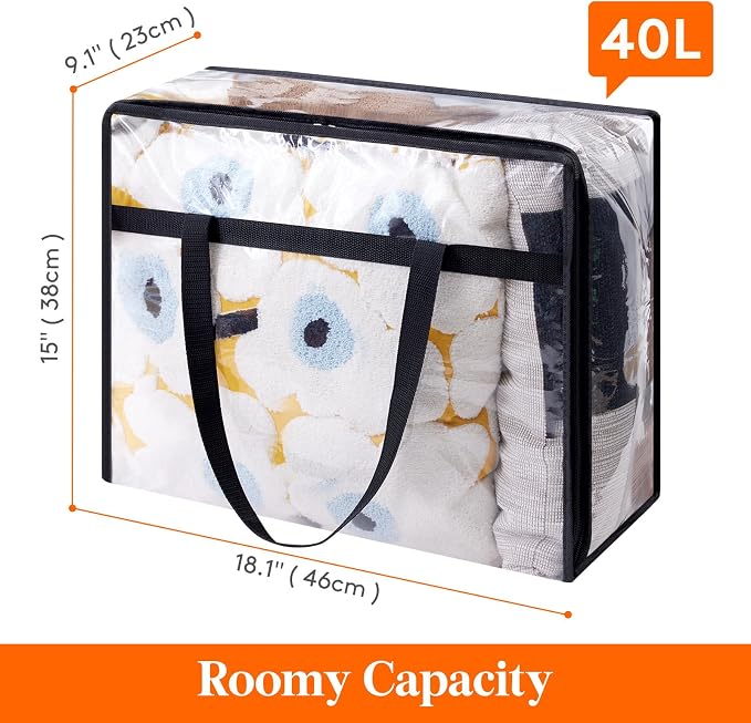 Lifewit 45L Clear Clothes Storage Bags,Plastic Foldable Blanket Storage Bag | 20 Pack Vinyl Foldable Moving Bags with Zipper, Closet Organizers and Storage Containers for Bedding, Duvet, Comforter - Image 3