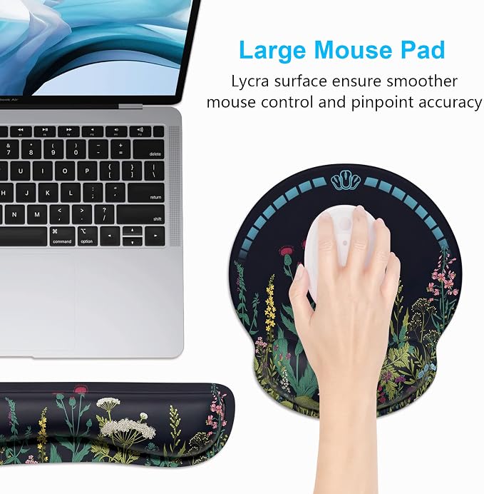Dapesuom Keyboard Wrist Rest and Mouse Pad with Wrist Support, Cute Memory Foam Cushion for Keyboard and Mouse Set, Ergonomic Pad Rests with Non Slip Base for Easy Typing & Pain Relief, Elegant Flower - Image 5
