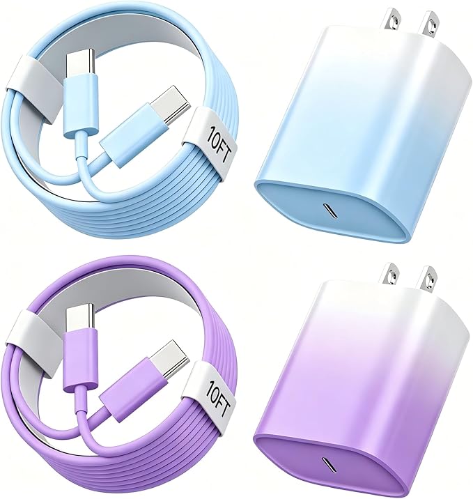Phone 17 16 15 Charger Fast Charging, 10 FT Long USB C Charger Cord with 20W Type C Fast Phone Charging Block forPhone 17/17 Pro/17 Pro max/Air/Phone 16 15 Pro Max Plus, iPad, Android,Gradient Blue by Ubearkk
