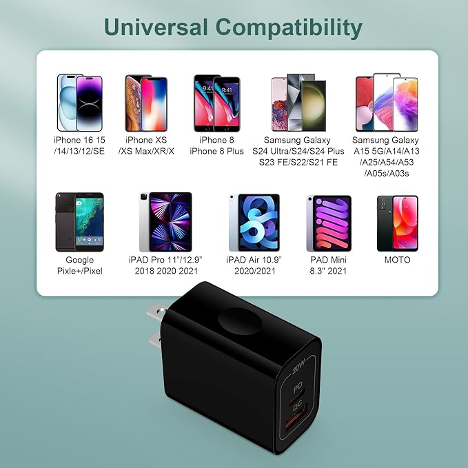 20W USB C Charger Cube,2-Pack Wall Plug Android Fast Charging Block, 2-Port PD+QC Power Adapter Type C Box for Samsung Galaxy S25 Ultra/S25 Plus/S24/S23/Watch Ultra 7/A36/A16/A26,iPhone 16e,Pixel 9A - Image 3