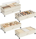 Kitstorack 4 Pack Height-adjustable Under Bed Storage with Wheels, Under Bed Storage Containers,Under Bed Shoe Storage Organizer with Clear Window&Label, Suitable for Clothes Storage, Beige by Kitstorack