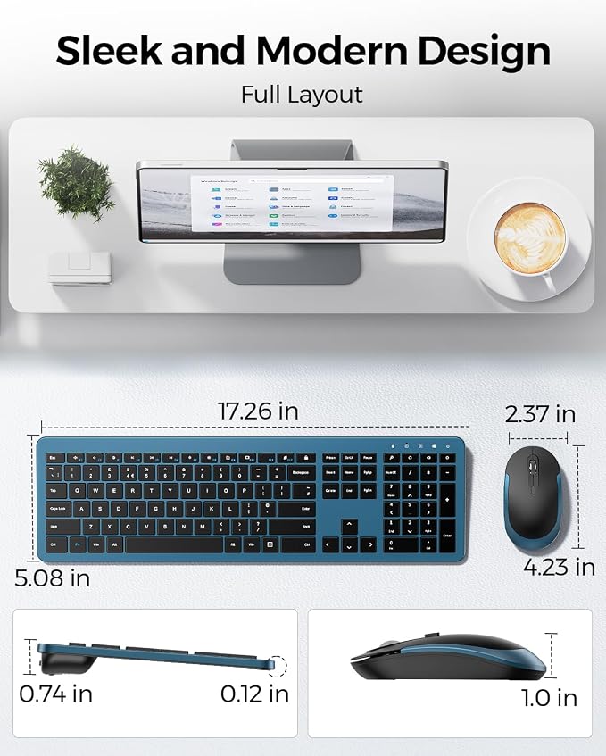 seenda Wireless Keyboard and Mouse Combo, Slim Full-Size Design | Quiet typing and mouse clicks, 2.4G USB receiver, Adjustable DPI mouse, Compatible for Windows PCs/laptops, Black&Blue - Image 5