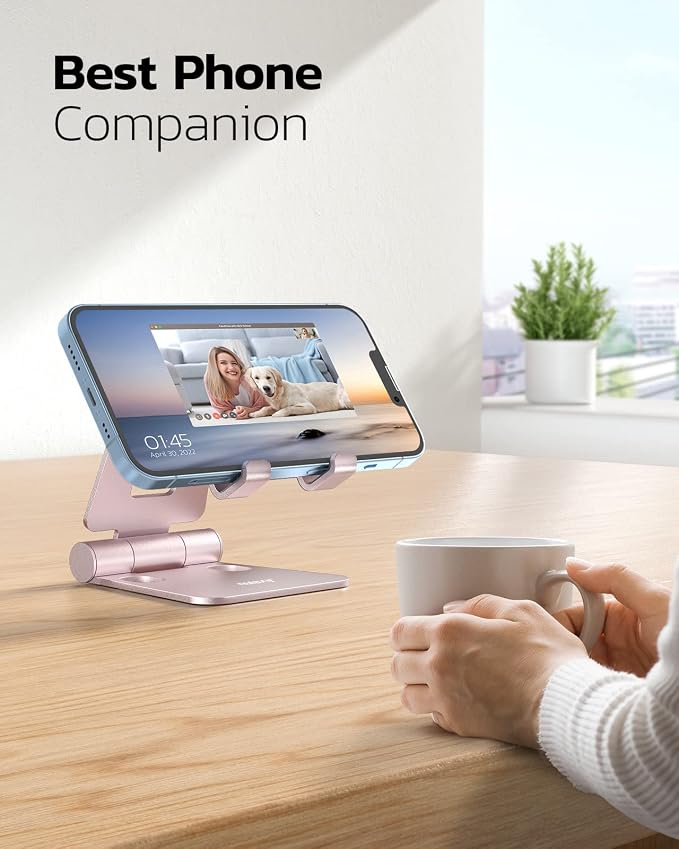 Nulaxy Full Aluminum Dual Folding Cell Phone Stand for Desk, Rose Gold | Height Angle Adjustable, Portable, Anti-Slip Base, Fits 18mm Thick Case Smartphone, Nintendo Switch Desk Essential Accessory - Image 6