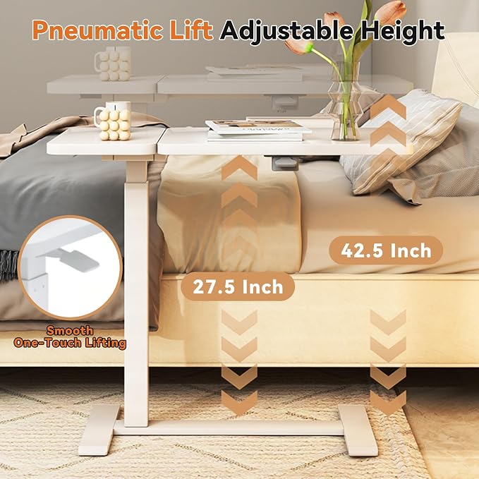KEIKI Height Adjustable Rolling Laptop Desk, Portable Mobile Standing Workstation with Tiltable Top for Home Office Classroom, Beige - Image 5