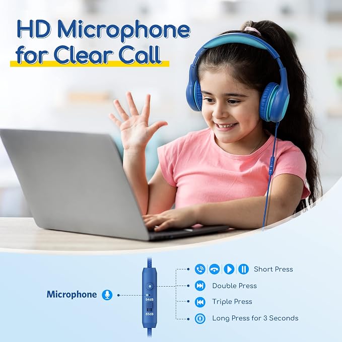 EarFun K1 Kids Headphones Wired with Mic, USB Type C Headphones for Kids | 85/94dB Volume Limit, Portable Wired Headphone with Shareport, Stereo Sound Foldable Headset for School/Toddler/Tablet, Blue - Image 3