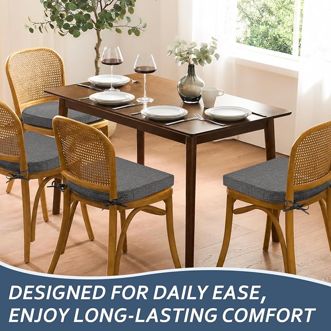 Basic Beyond Chair Cushions for Dining Chairs with Ties and Removable Cover, 2" Thick Seat Cushions for Kitchen Chairs, Set of 6, 17" x 16", Dark Grey - Image 8