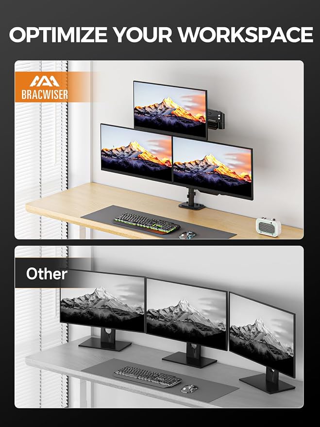 Triple Monitor Mount for Max 34" Screens, up to 24.25lbs Each, Full Adjustable 3 Monitor Desk Stand, Three Gas Spring Arm with Tilt Swivel Rotation, VESA 75x75/100x100mm, Black, MDX883B - Image 6