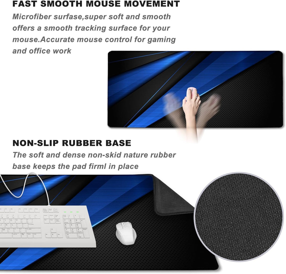 Desk Pad Large Gaming Mouse Pad Extended Keyboard Mouse Mat,Black Blue - Image 5