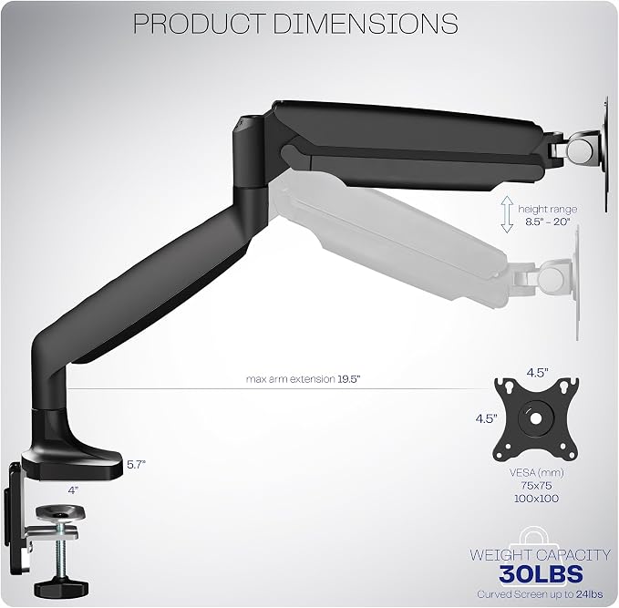 VIVO Premium Aluminum Heavy Duty Single Monitor Arm for Ultrawide Monitor up to 40 inches and 30 lbs, Desk Mount Stand, Pneumatic Height, Max VESA 100x100, Black, STAND-V110Q - Image 3