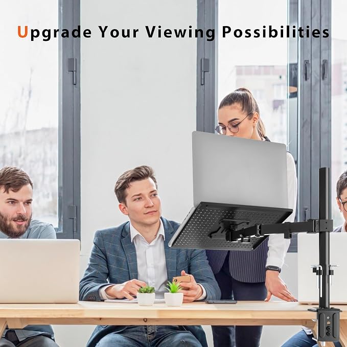 BONTEC Laptop Arm for Desk, 13-32 Inch, 22lbs, VESA 75/100 Compatible | Fully Adjustable Monitor Arm with Vented Tray for LCD Screens and Notebook up to 17", Dual Mounting Options - Image 7