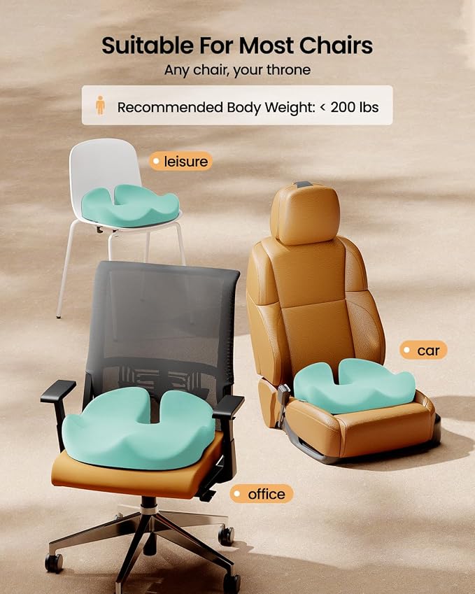 ProtoArc Seat Cushion, Office Chair Cushion for Sciatica, Mint Green | Coccyx Cushion, Ergonomic Memory Foam Seat Cushion for Car, Home, Pressure Relief Pad for Hip, Tailbone, All Day Comfort - Image 7
