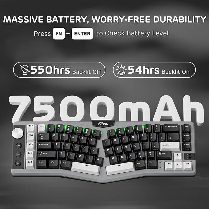 RK ROYAL KLUDGE A72 Alice Ergonomic Wireless Mechanical Keyboard,Split Ergo | Gasket RGB Gaming Keyboard w/Knob/Macro Keys/Touchable Nameplate, BT/2.4GHz/USB-C, 5-Layer Noise Dampening, Win/Mac Software - Image 8