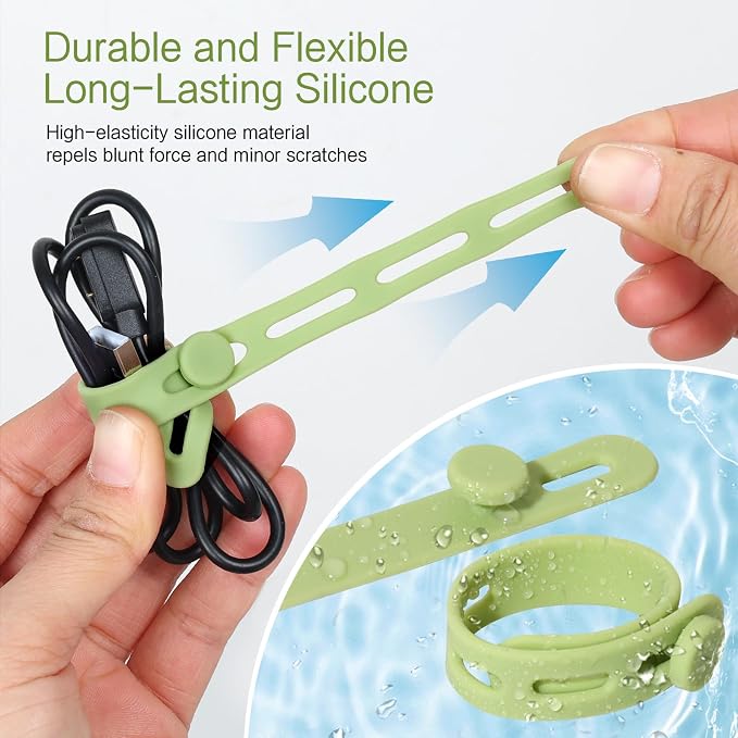 Donruby 24Pcs Silicone Cable Ties, Reusable Cord Organizer Straps, Matcha | Adjustable, Multipurpose, 5.12" High-Elasticity Cord Wraps for Bundling Electronics, Home Office Travel Essentials - Image 4