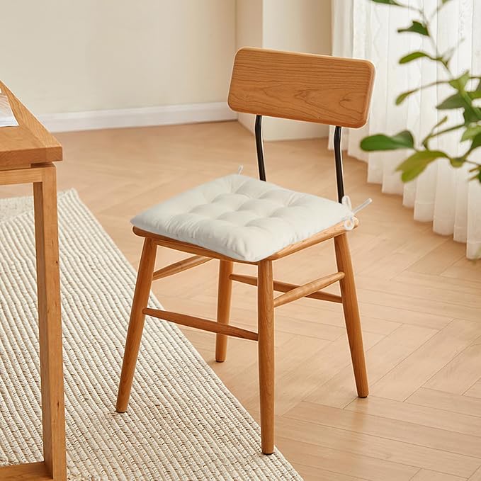 Set of 4 Chair Cushions for Dining Chairs with Ties, Indoor Non-Slip Kitchen Chair Pad and Dining Room Seat Cushion Mat for Office Living Room Outdoor 15.5" - Ivory - Image 6