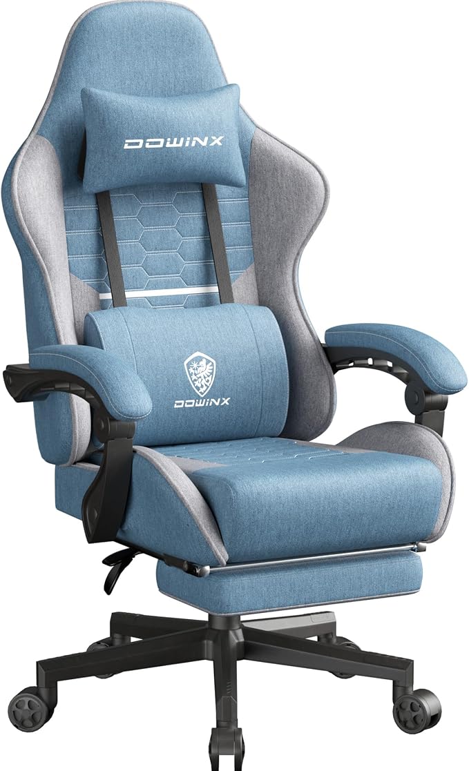Dowinx Gaming Chair Fabric Big and Tall with Pocket Spring Cushion, Massage Game Chair Cloth with Headrest, Ergonomic Computer Chair with Footrest 350LBS by Dowinx