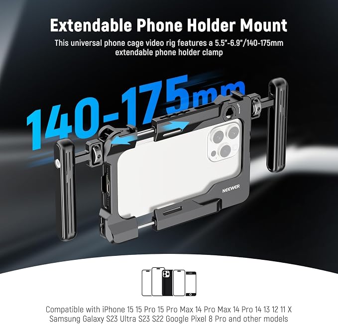 NEEWER Universal Smartphone Video Rig with Handles 67mm Filter Adapter Anti Drop Cold Shoe Compatible with DJI Mic iPhone Samsung Galaxy Android, Phone Cage Stabilizer for Video Recording, PA017 | Anti Drop Cold Shoe Compatible with DJI Mic iPhone Sams... - Image 2
