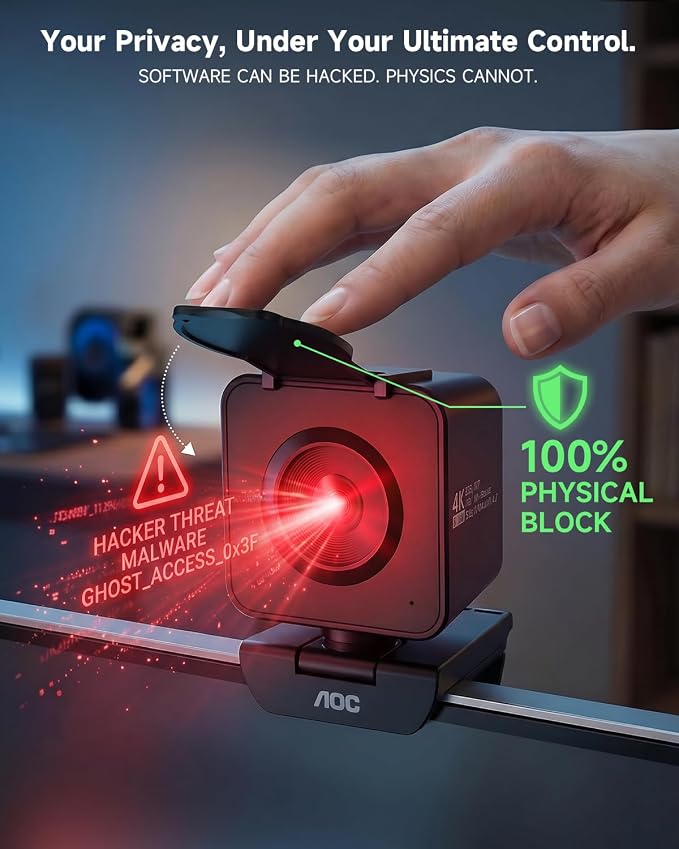 AOC 4K Webcam for PC, Sony Sensor, 1080P 60FPS Streaming Camera with PDAF | Computer Camera for Zoom/Mac/Switch 2, Privacy Cover, Plug & Play, 75° FOV, Tripod, USB A-C Adapter Included - Image 6