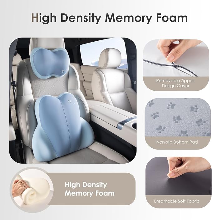 Lumbar Support with Car headrest Back Pillow for Chairs Headrest Pillow for Car Ergonomic Ultrathick Memory Foam Back Pillow for Office Chair (Blue) - Image 7