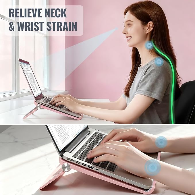 Cute Pink Laptop Stand for Desk - Adjustable Foldable Laptop Riser, Fun White Elephant for Women Coworkers, Ventilated & Sturdy with Anti-Slip Pads for MacBook, Home, Office - Image 2