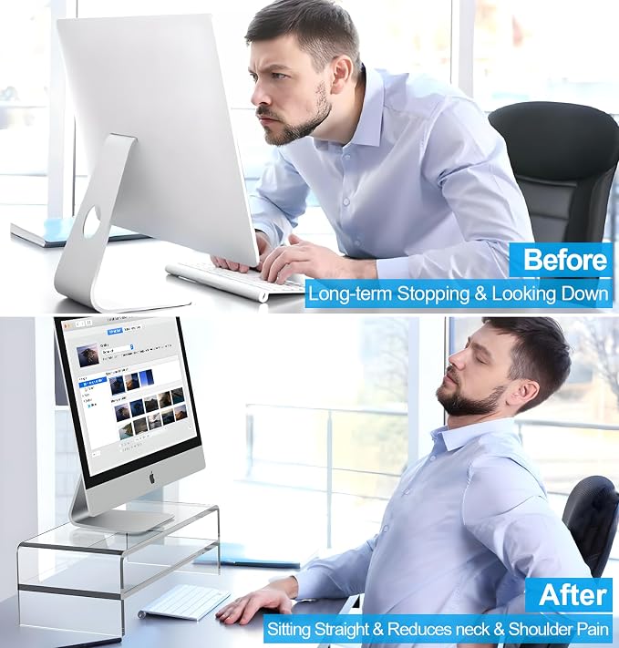 Egchi Acrylic Monitor Stand,2 Tiers Computer Monitor Riser(18x8x5.5 inches),Computer Stand/Monitor Riser for Office,School,Home,Laptop Stand Desktop Stand for Keyboard Storage&Printer TV Screen | Computer Stand, Monitor Riser, for Office,School,Home,La... - Image 5