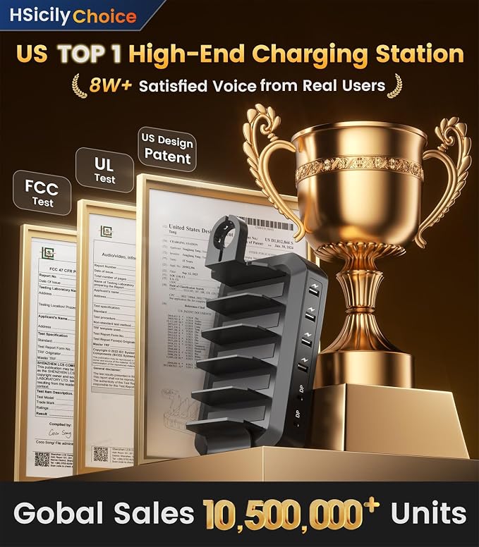 95W Fast Charging Station for Multiple Devices, 6-Port USB Charging Dock | Patent & Safety Certs, 2 PD Ports, With 8 Cables, 2 Stands, Compatible with Cellphones/iPad/MacBook/Kindle/Tablets - Image 2