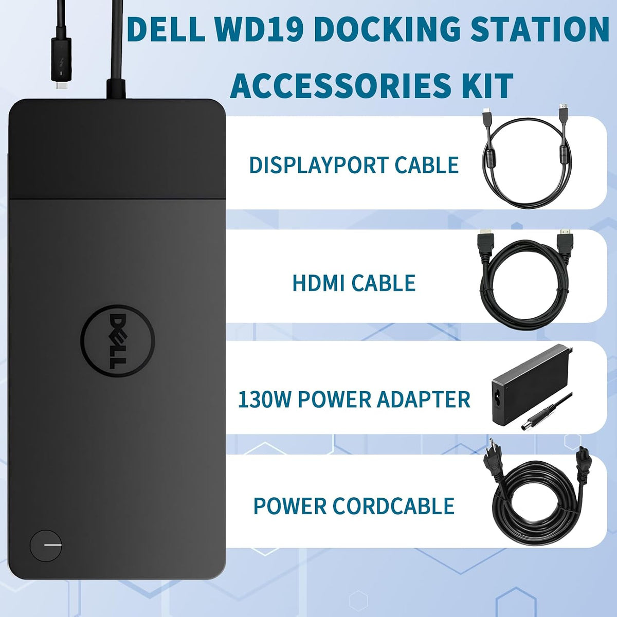 Dell WD19 130W Docking Station, HDMI/Dual DisplayPort, Dell Docking Station with 90W Power Delivery, Dual Monitor Support,Bundle with 130W Adapter, HDMI/DP Cables (Renewed) - Image 2