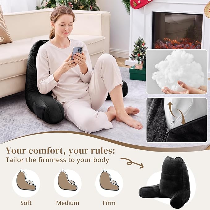 Sasttie Reading Pillow for Bed, Back Pillow for Sitting Up, Black | 21" Backrest Support Cushion for Couch, Sofa, and Floor, Dorm Essentials, OEKO-TEX, Adjustable Down Alternative Fill - Image 3